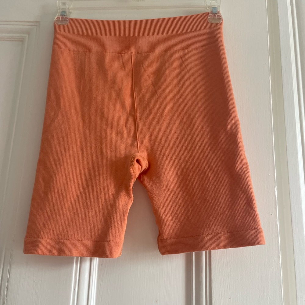Orange Ribbed Biker Shorts
